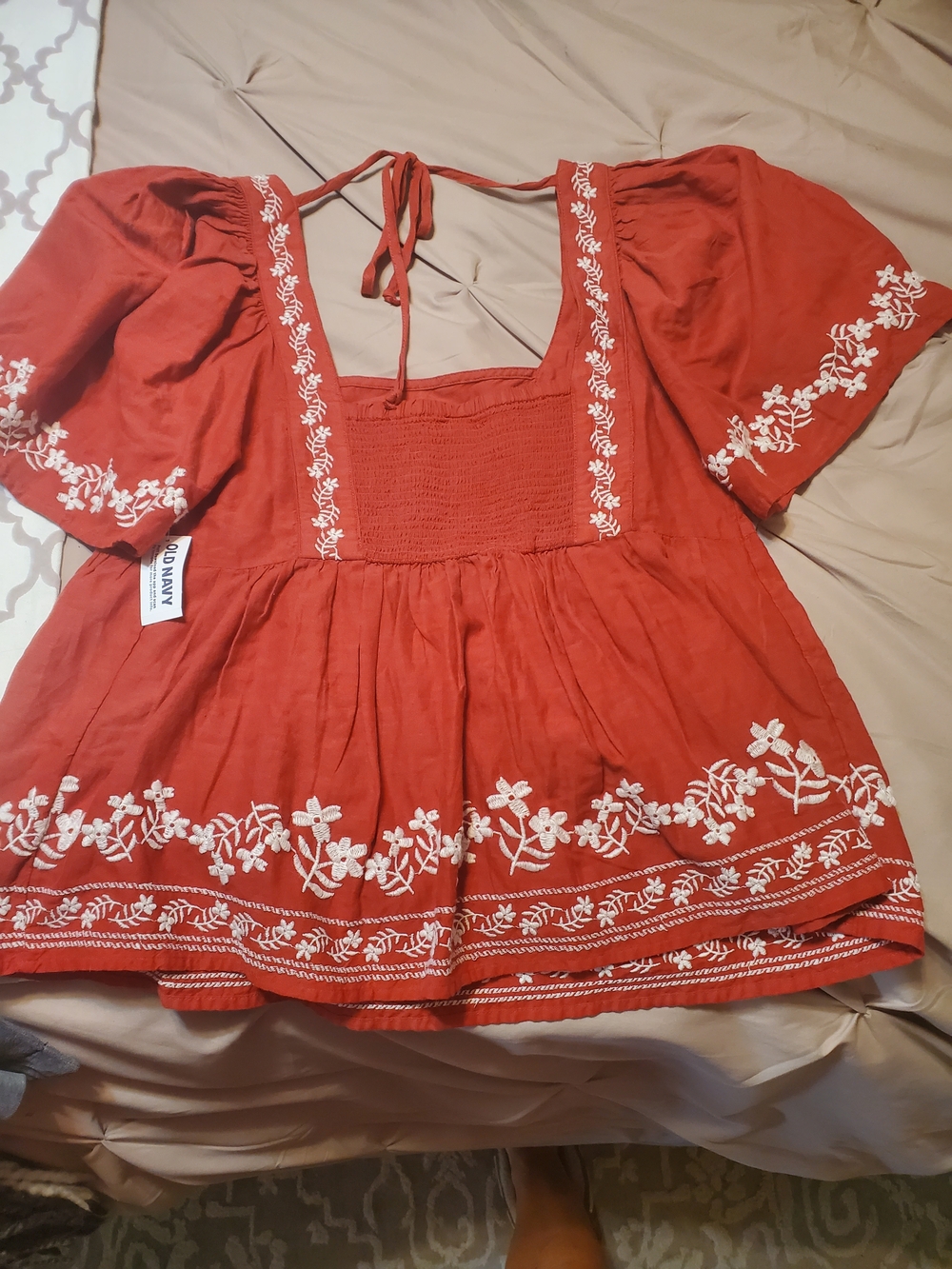Boho Embroidered Red Peasant Top - Old Nave New With  Tags M
